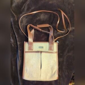Etienne Aigner Vintage Canvas & Brown Leather Tote Bag